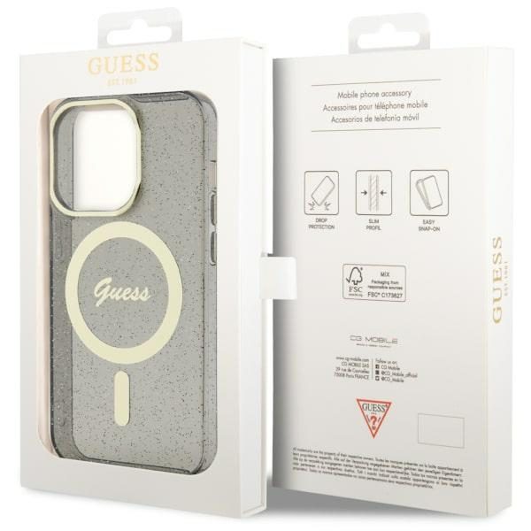 Guess case for iPhone 14 Pro Max 6,7" GUHMP14XHCMCGK black hardcase Magsafe IML Glitter Gold
