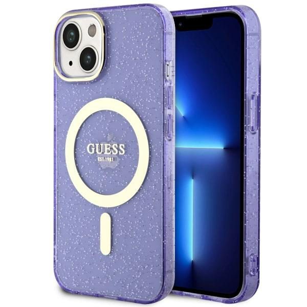 Compressed by jpeg-recompress Guess case for iPhone 14 6,1" GUHMP14SHCMCGU purple hardcase Magsafe IML Glitter Gold