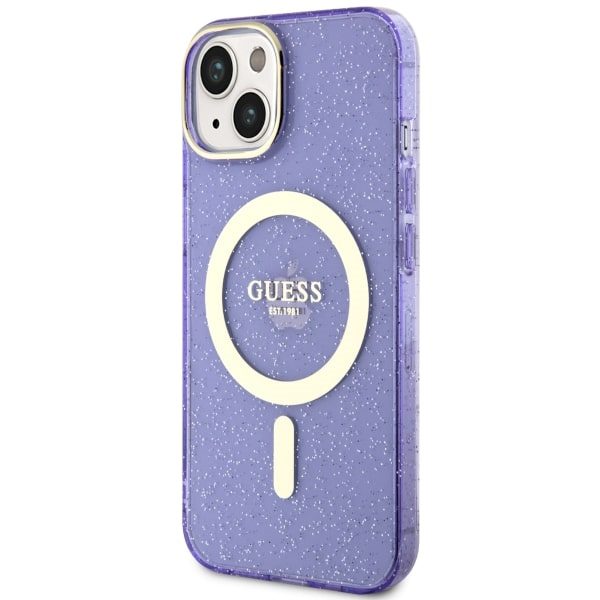 Compressed by jpeg-recompress Guess case for iPhone 14 6,1" GUHMP14SHCMCGU purple hardcase Magsafe IML Glitter Gold