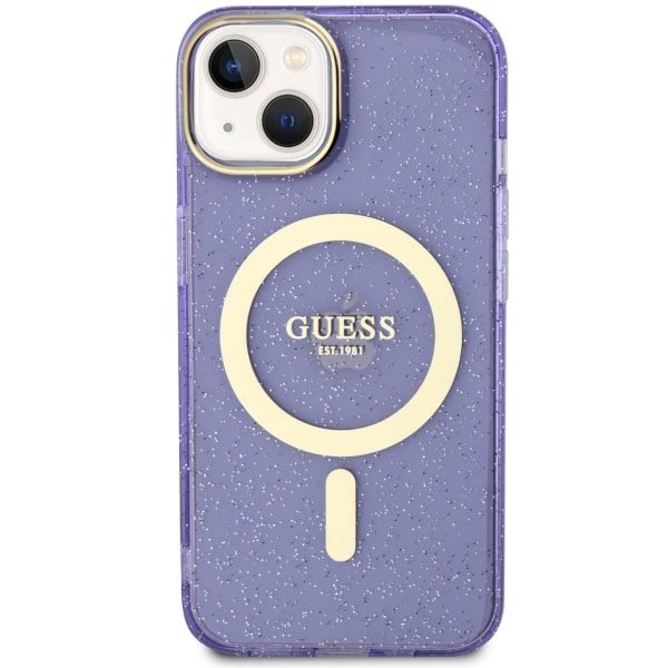 Compressed by jpeg-recompress Guess case for iPhone 14 6,1" GUHMP14SHCMCGU purple hardcase Magsafe IML Glitter Gold