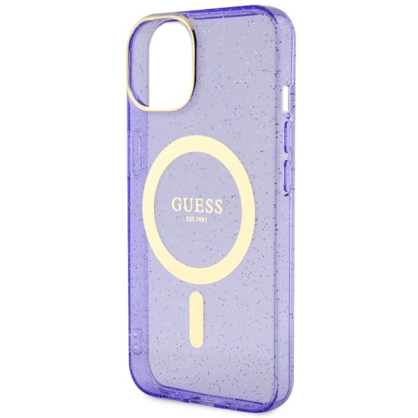 Compressed by jpeg-recompress Guess case for iPhone 14 6,1" GUHMP14SHCMCGU purple hardcase Magsafe IML Glitter Gold