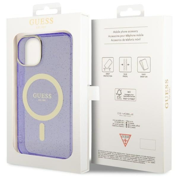 Compressed by jpeg-recompress Guess case for iPhone 14 6,1" GUHMP14SHCMCGU purple hardcase Magsafe IML Glitter Gold