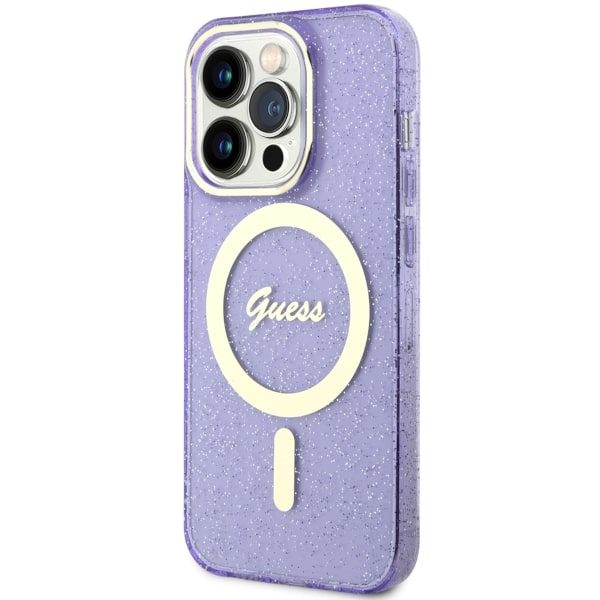 Compressed by jpeg-recompress Guess case for iPhone 14 Pro 6,1" GUHMP14LHCMCGU purple hardcase Magsafe IML Glitter Gold