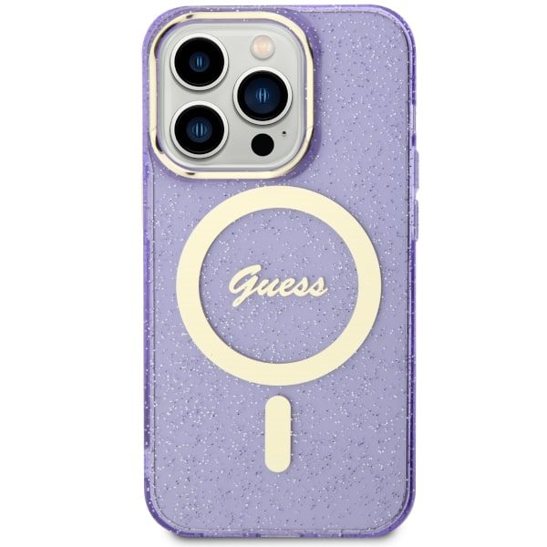 Compressed by jpeg-recompress Guess case for iPhone 14 Pro 6,1" GUHMP14LHCMCGU purple hardcase Magsafe IML Glitter Gold