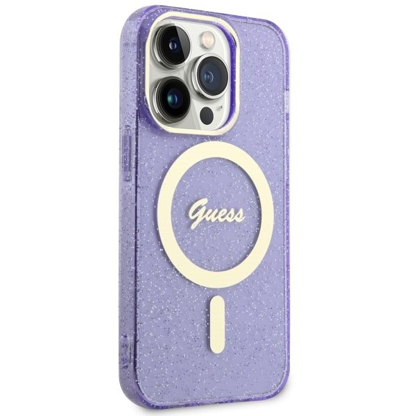 Compressed by jpeg-recompress Guess case for iPhone 14 Pro 6,1" GUHMP14LHCMCGU purple hardcase Magsafe IML Glitter Gold