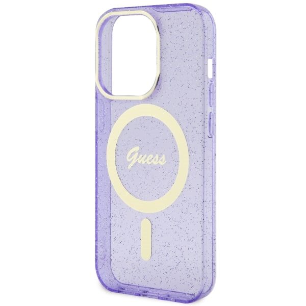 Compressed by jpeg-recompress Guess case for iPhone 14 Pro 6,1" GUHMP14LHCMCGU purple hardcase Magsafe IML Glitter Gold