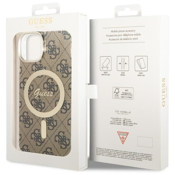 Guess case for iPhone 14 6,1" GUHMP14SH4STW brown hardcase Magsafe IML 4G