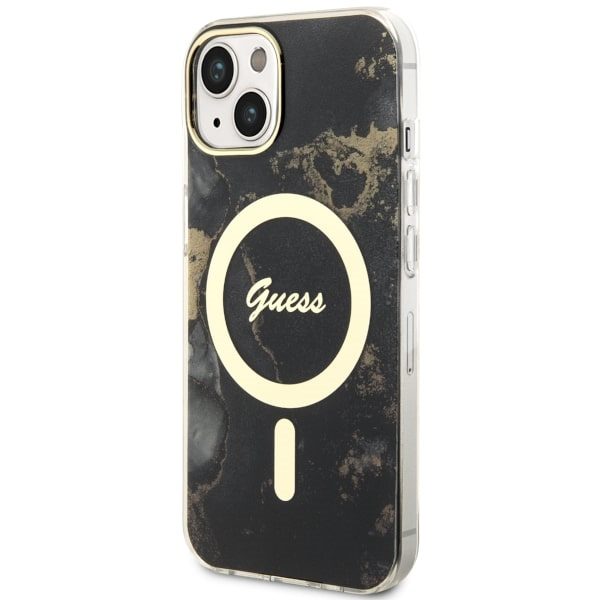 Compressed by jpeg-recompress Guess case for iPhone 14 6,1" GUHMP14SHTMRSK black hardcase Magsafe IML Golden Marble