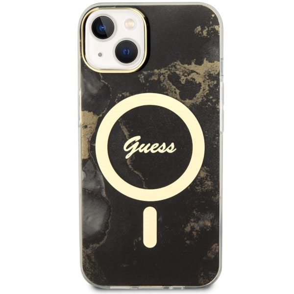 Compressed by jpeg-recompress Guess case for iPhone 14 6,1" GUHMP14SHTMRSK black hardcase Magsafe IML Golden Marble