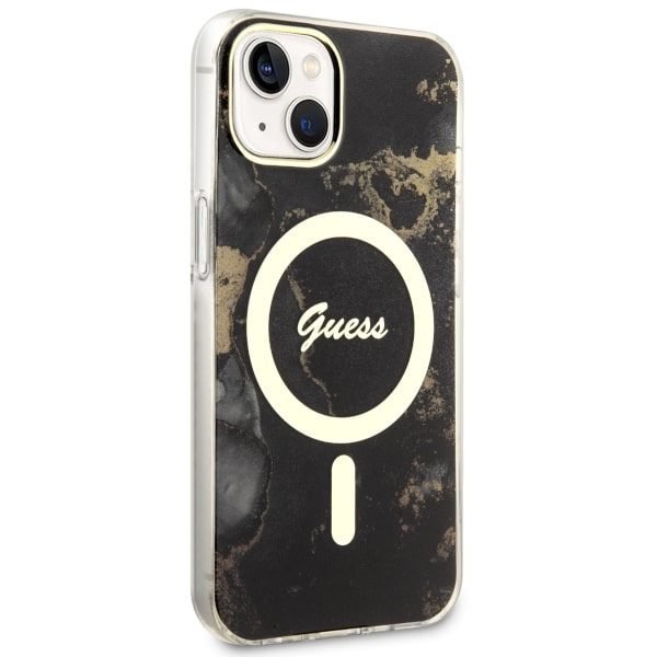 Compressed by jpeg-recompress Guess case for iPhone 14 6,1" GUHMP14SHTMRSK black hardcase Magsafe IML Golden Marble