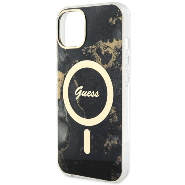 Compressed by jpeg-recompress Guess case for iPhone 14 6,1" GUHMP14SHTMRSK black hardcase Magsafe IML Golden Marble