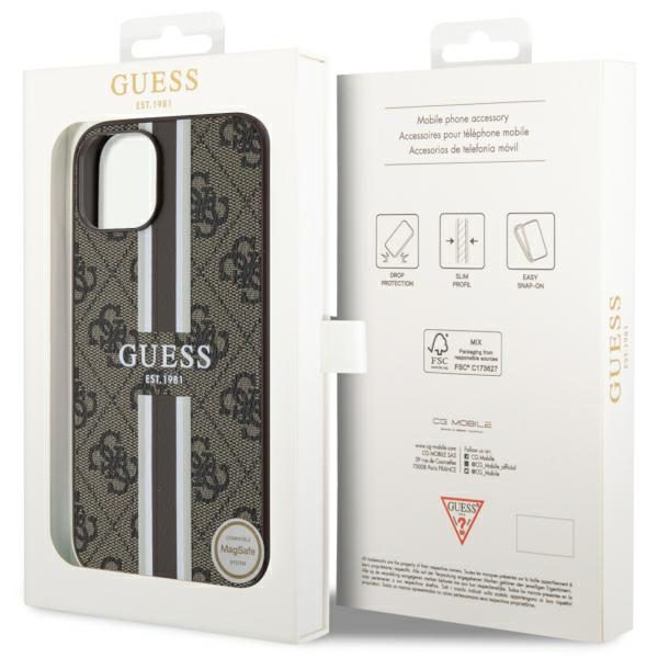 Guess case for iPhone 14 6,1" GUHMP14SP4RPSW brown harcase Magsafe 4G Printed Stripes