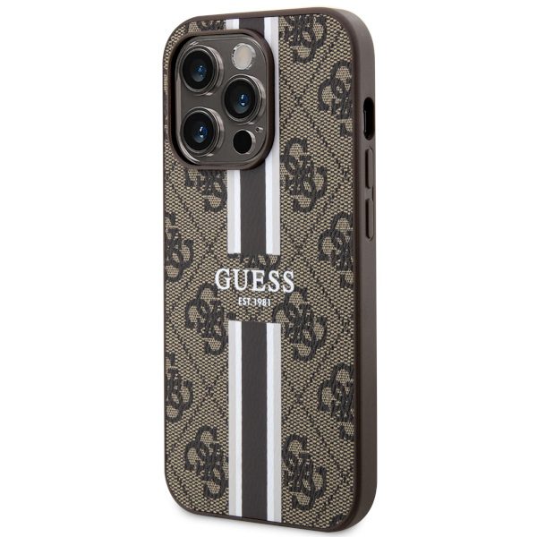 Guess case for iPhone 14 Pro Max 6,7" GUHMP14XP4RPSW brown harcase Magsafe 4G Printed Stripes