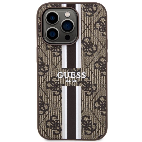 Guess case for iPhone 14 Pro Max 6,7" GUHMP14XP4RPSW brown harcase Magsafe 4G Printed Stripes
