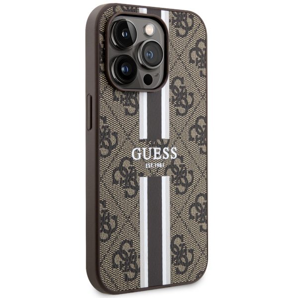 Guess case for iPhone 14 Pro Max 6,7" GUHMP14XP4RPSW brown harcase Magsafe 4G Printed Stripes