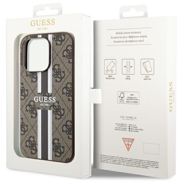 Guess case for iPhone 14 Pro Max 6,7" GUHMP14XP4RPSW brown harcase Magsafe 4G Printed Stripes