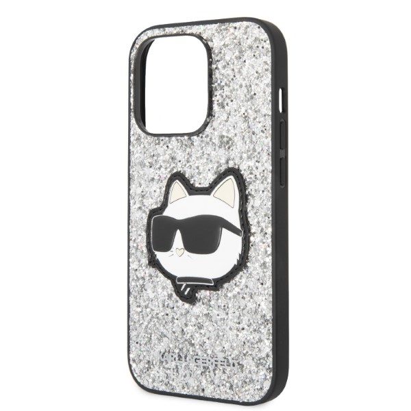 Karl Lagerfeld case for iPhone 14 Pro Max 6,7" KLHCP14XG2CPS silver hardcase Glitter Choupette Patch
