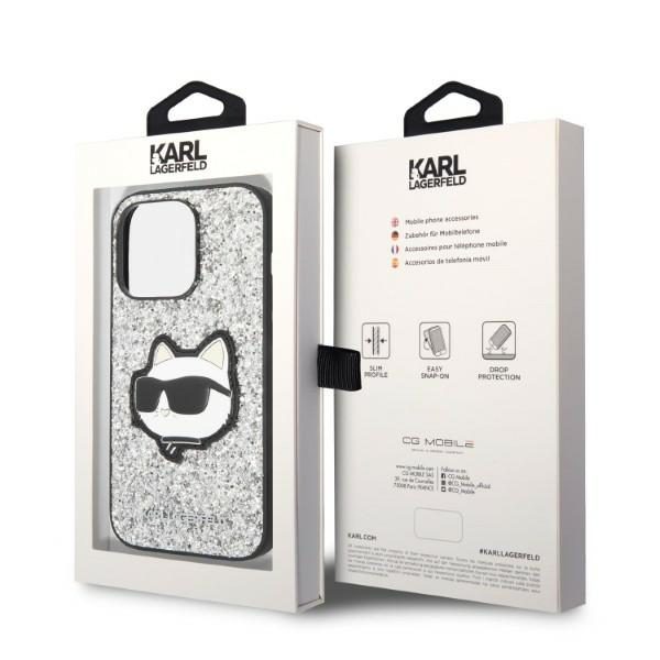 Karl Lagerfeld case for iPhone 14 Pro Max 6,7" KLHCP14XG2CPS silver hardcase Glitter Choupette Patch