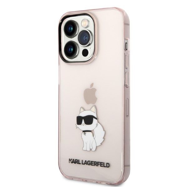 323962_oryg Karl Lagerfeld case for iPhone 14 Pro Max 6,7" KLHCP14XHNCHTCP pink hardcase Glitter Choupette Patch