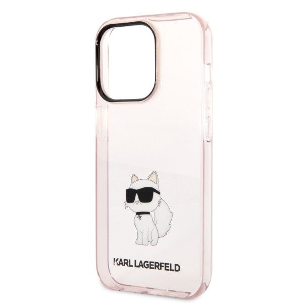 323966_oryg Karl Lagerfeld case for iPhone 14 Pro Max 6,7" KLHCP14XHNCHTCP pink hardcase Glitter Choupette Patch