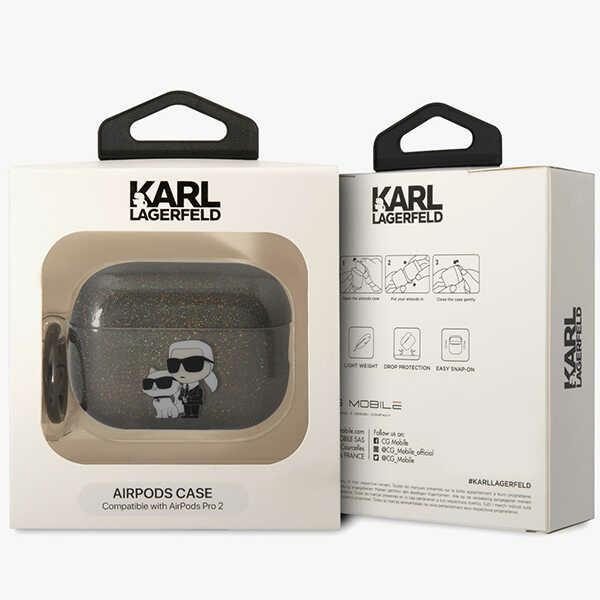 Karl Lagerfeld case for AirPods Pro 2 KLAP2HNKCTGK black TPU Glitter NFT Karl&Choupette