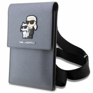 Karl Lagerfeld handbag for phone KLWBSAKCPMG silver hardcase Phone Pounch Universal Saffiano K&C NFT