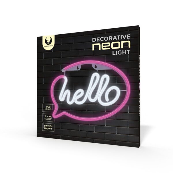 Neon LED Light HELLO pink white Bat + USB FLNE15 Forever Light
