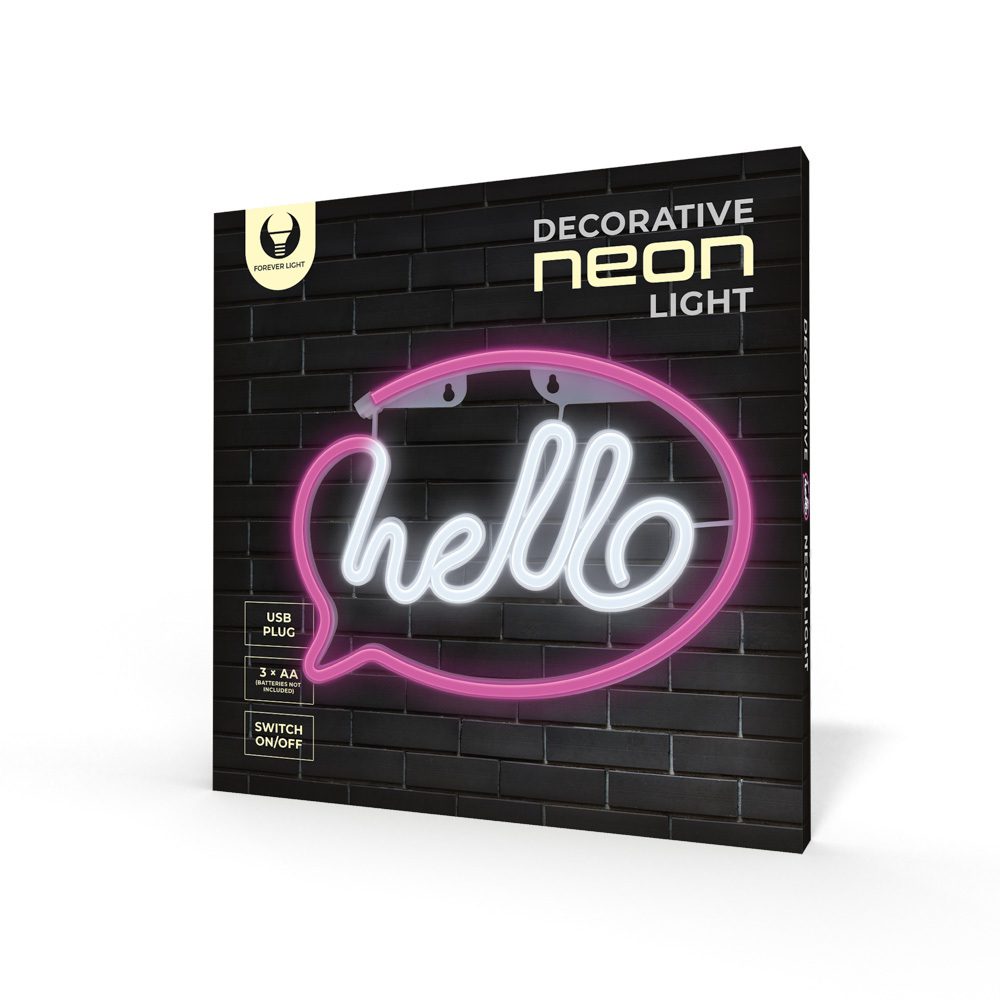 Neon LED Light HELLO pink white Bat + USB FLNE15 Forever Light
