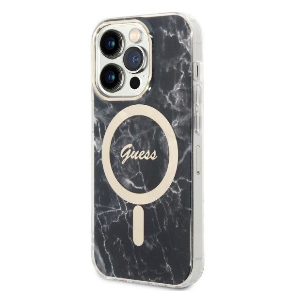 335269_oryg Guess set case + charger for iPhone 14 Pro Max 6,7" GUBPP14XHMEACSK black hard case Marble MagSafe