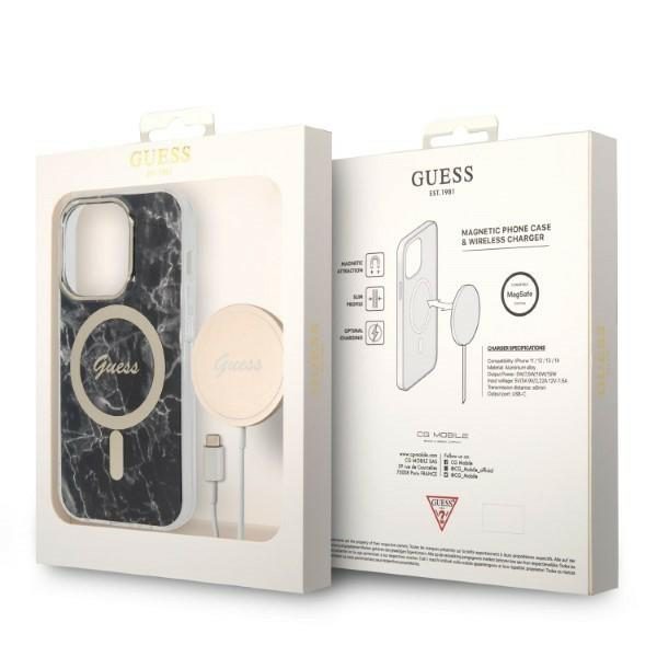 335277_oryg Guess set case + charger for iPhone 14 Pro Max 6,7" GUBPP14XHMEACSK black hard case Marble MagSafe