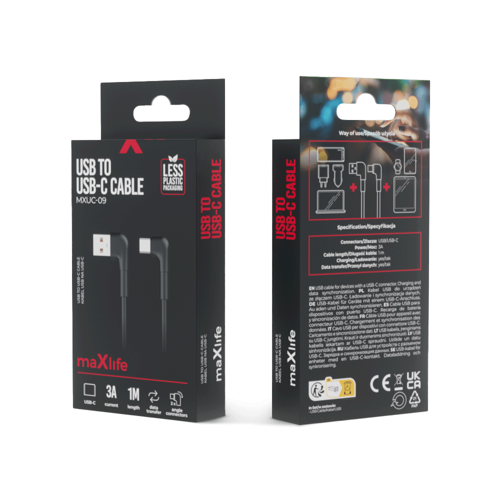 337246_oryg Maxlife MXUC-09 angle cable USB - USB-C 1,0 m 3A black