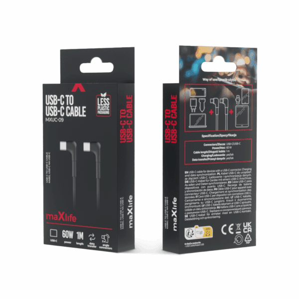 337248_oryg Maxlife MXUC-09 angle cable USB-C - USB-C 1,0 m 60W black