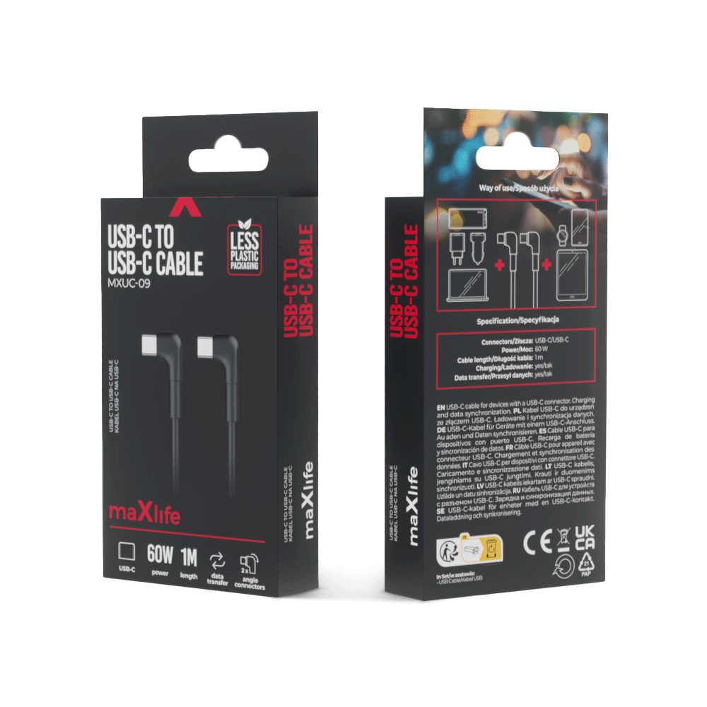 337248_oryg Maxlife MXUC-09 angle cable USB-C - USB-C 1,0 m 60W black