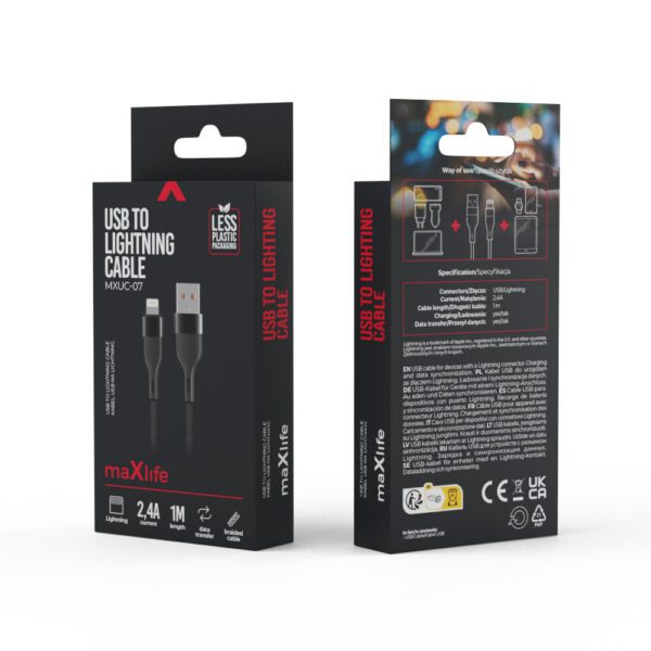 337264_oryg Maxlife MXUC-07 cable USB - Lightning 1,0 m 2,4A black nylon
