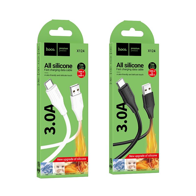 Silicone Cable USB A to USB C Hoco 3A 1 m X124 black