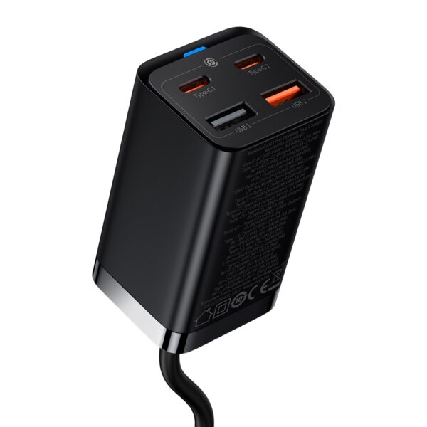 Baseus wall charger GaN3 Pro PD 65W 2x USB-C 2x USB black + USB-C - USB-C cable