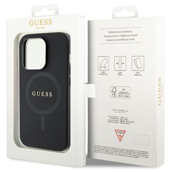 Guess case for iPhone 14 Pro 6,1" GUHMP14LPSAHMCK black HC PU Saffiano Magsafe