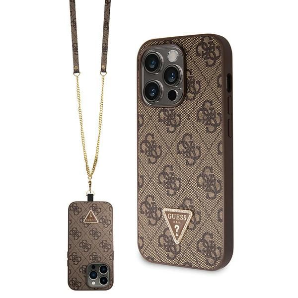 339937_oryg Guess case for iPhone 14 Pro 6,1" GUHCP14LP4TDSCPW brown HC PU Leather Metal Logo Strass Crossbody