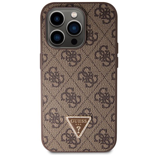 339939_oryg Guess case for iPhone 14 Pro 6,1" GUHCP14LP4TDSCPW brown HC PU Leather Metal Logo Strass Crossbody