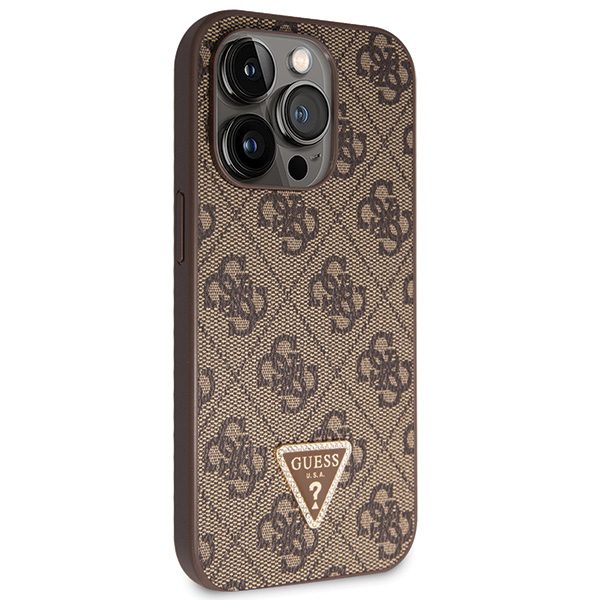 339940_oryg Guess case for iPhone 14 Pro 6,1" GUHCP14LP4TDSCPW brown HC PU Leather Metal Logo Strass Crossbody
