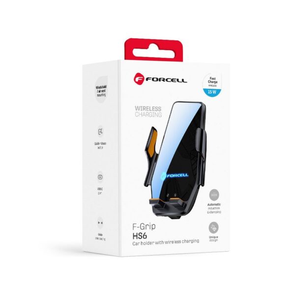 34129d4dc2dd0b10c21a7326987d307d Forcell F-GRIP HS6 car holder with wireless charger with glass and air vent mount black