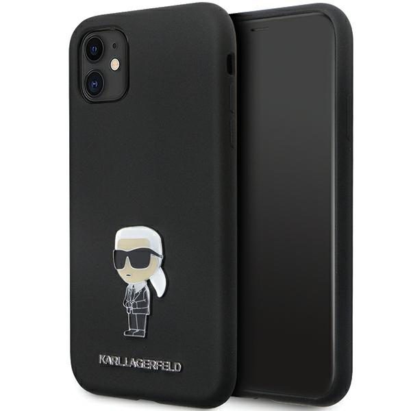 Karl Lagerfeld case for iPhone 11 KLHCN61SMHKNPK black HC Silicone Ikonik Metal Pin