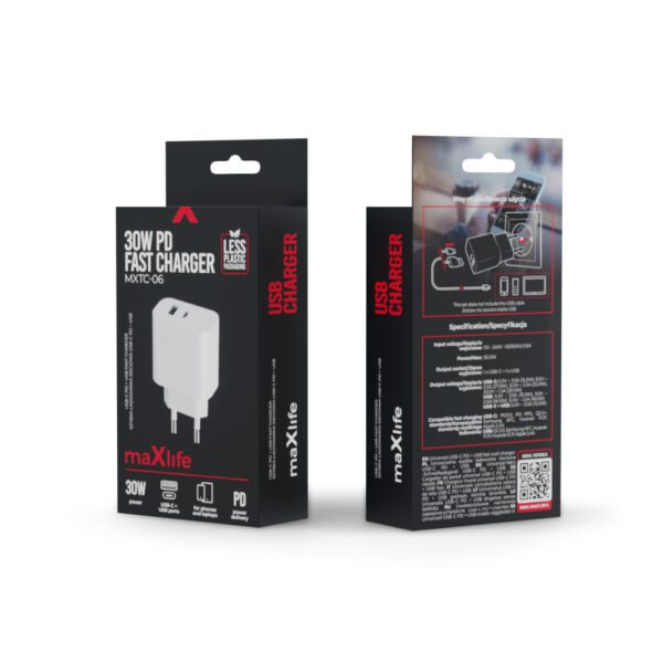 343870_oryg Maxlife MXTC-06 PD QC charger 1x USB-C 1x USB 30W white