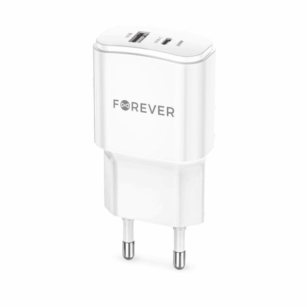 Forever TC-01-20AC PD QC charger 1x USB-C 1x USB 20W white