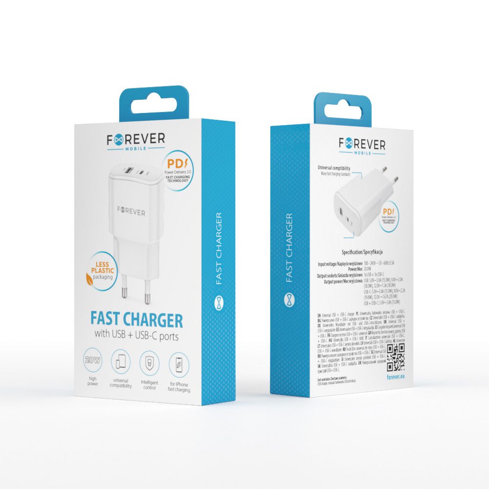 344552_oryg Forever TC-01-20AC PD QC charger 1x USB-C 1x USB 20W white