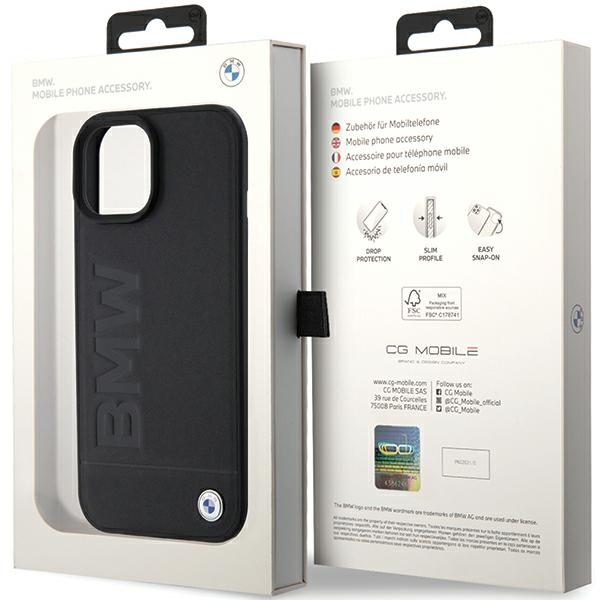 BMW case for iPhone 15 6,1" BMHCP15SSLLBK black HC Leather Hot Stamp