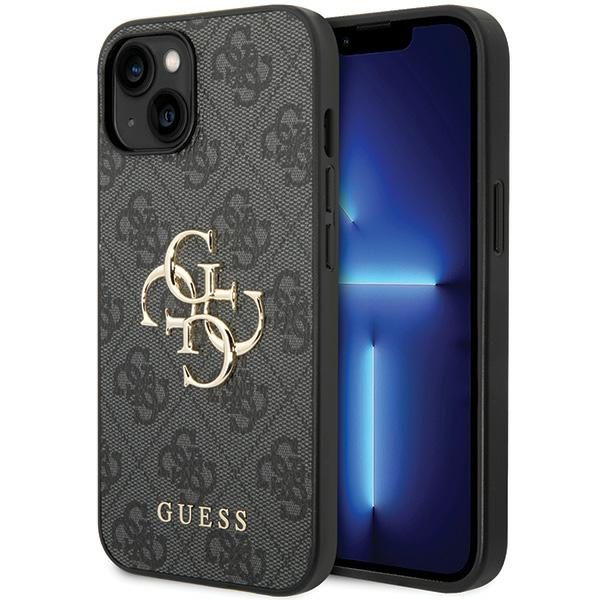 Guess case for iPhone 15 6,1" GUHCP15S4GMGGR grey HC PU Leather 4G Metal Logo