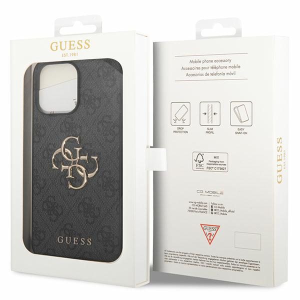 Guess case for iPhone 15 Pro Max 6,7" GUHCP15X4GMGGR grey HC PU Leather 4G Metal Logo