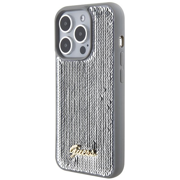 345966_oryg Guess case for iPhone 15 Pro 6,1" GUHCP15LPSFDGSS silver HC Sequin Script Metal