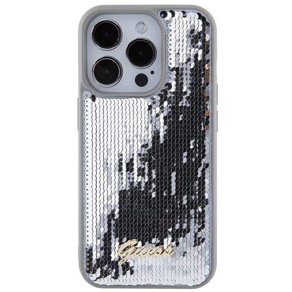 345967_oryg Guess case for iPhone 15 Pro 6,1" GUHCP15LPSFDGSS silver HC Sequin Script Metal